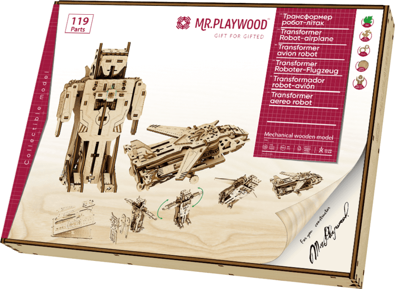 3D конструктор Mr. Playwood Трансформер Робот-самолет (119 деталей ...