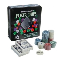 Покерний набір Johnshen Sports 100 фішок з номіналом в жерстяній коробці